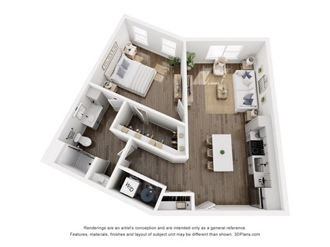 Floor plan for 1 bed, 1 bath, 821 sqft